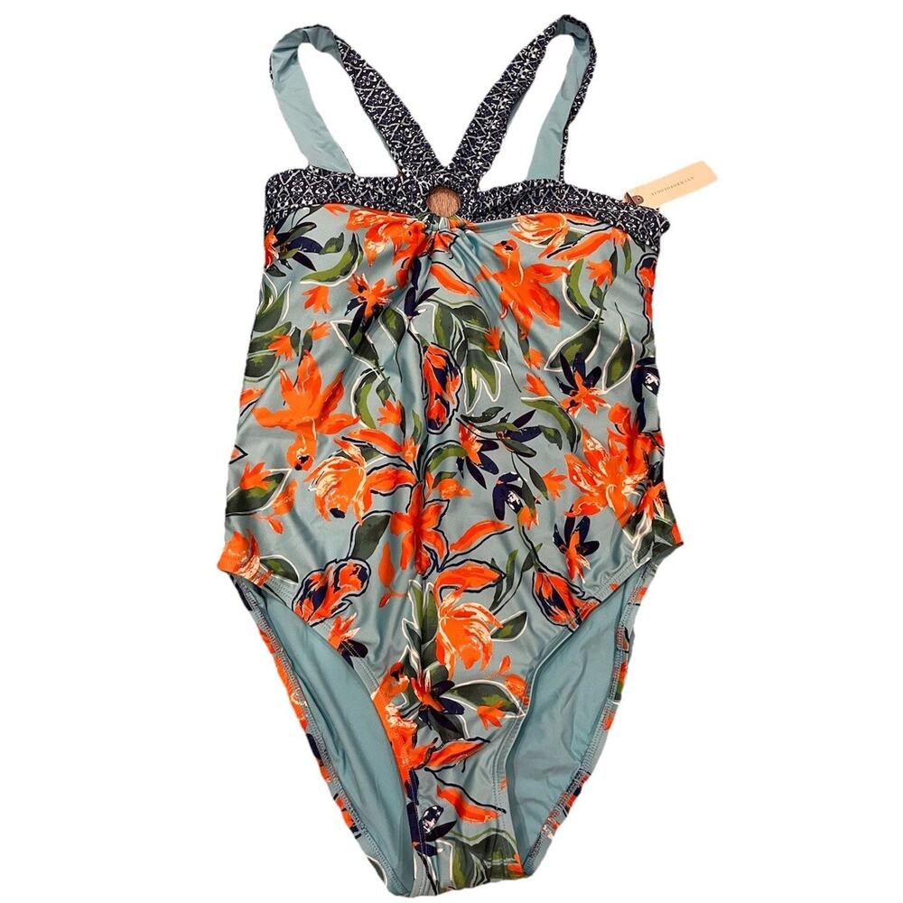 NEW Anthropologie Women's Floral Printed Ring Shirred Swimsuit Multicolor L